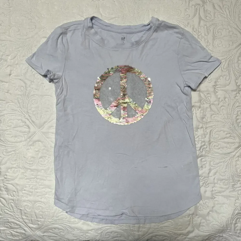 Gap Peace Sign Flip Sequin Shirt Size 8